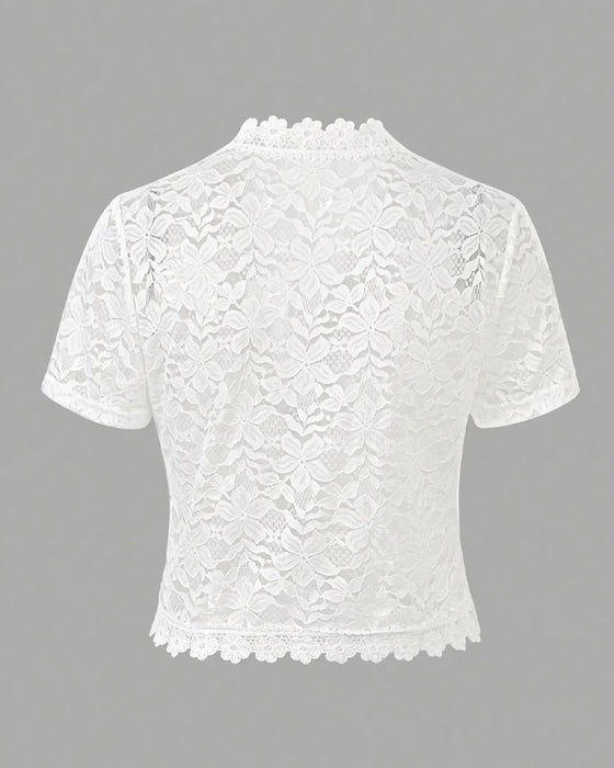 Frakk Solid Farge Blomster Blonder Kort Erme