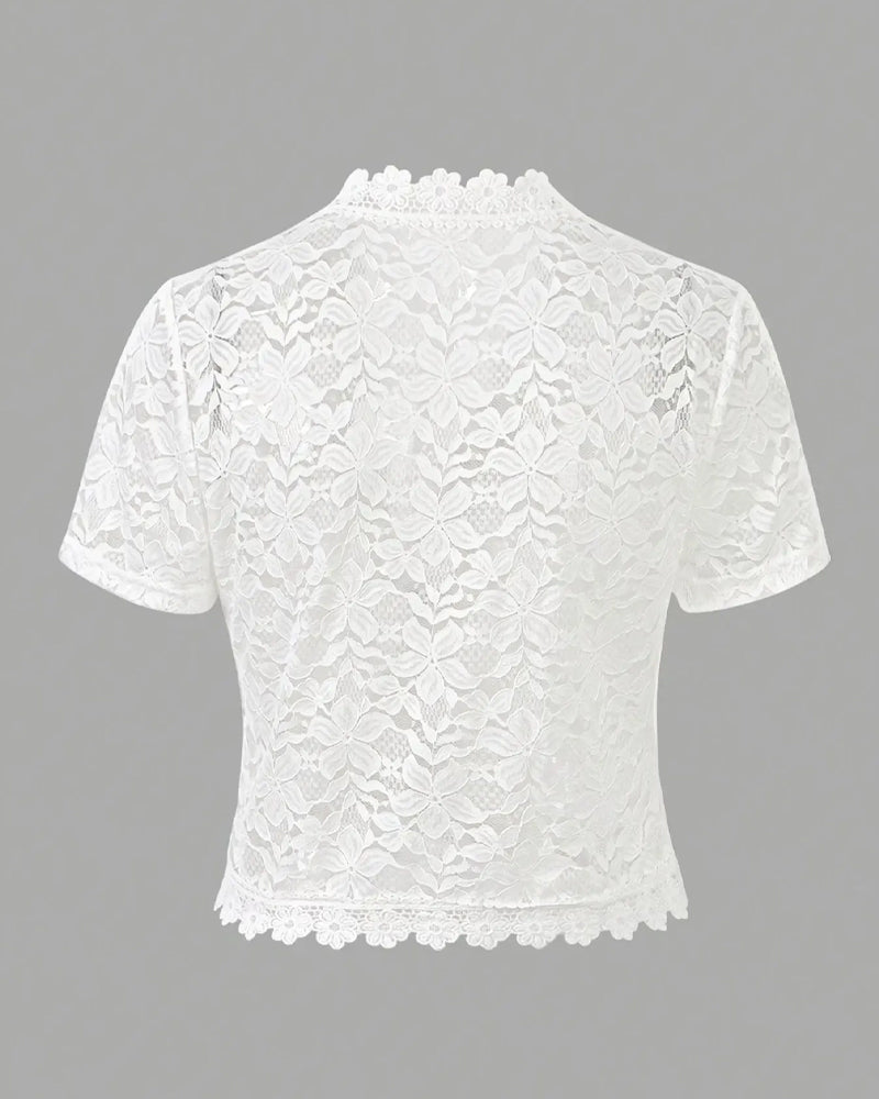 Frakk Solid Farge Blomster Blonder Kort Erme