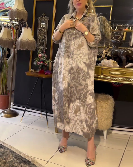 Kjole med jakkeslag med vintage trykk