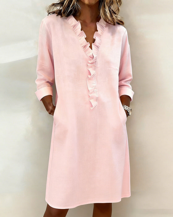 Kjole Rysjet V-Hals Ensfarget