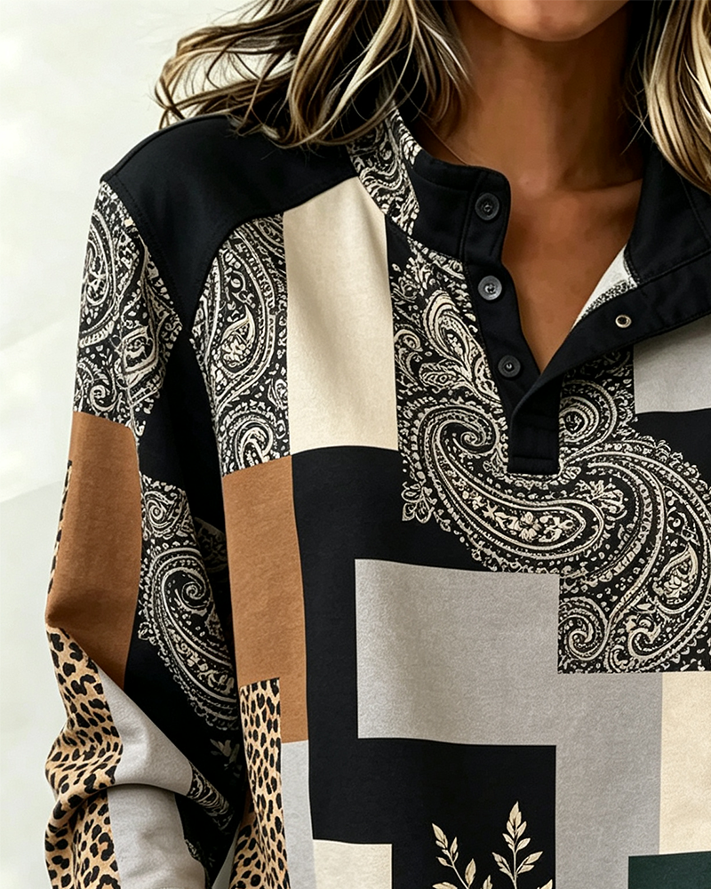 Bluse Leopard Paisley Fargeblokk