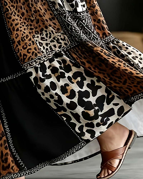 Skjørt Lappverk Leopardtrykk Vid