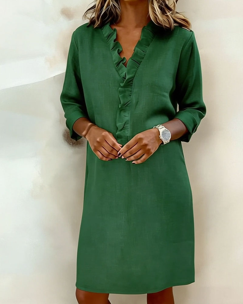 Kjole Rysjet V-Hals Ensfarget