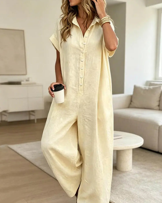 Uformell Ensfarget Jumpsuit Med Krage