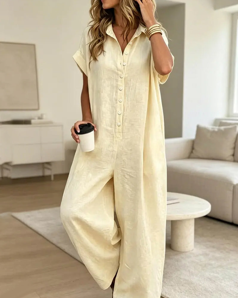Uformell Ensfarget Jumpsuit Med Krage