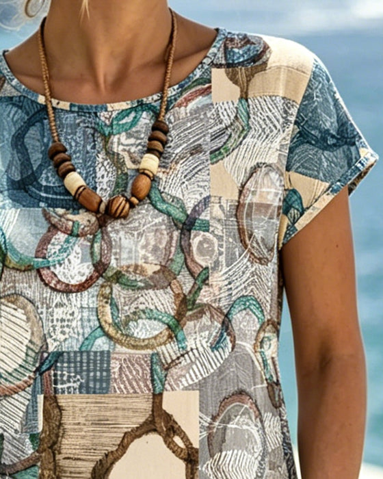 Kjole Rundhalset Geometrisk Patchwork Trykk