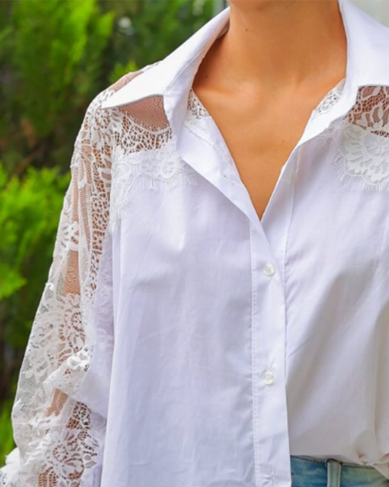 Bluse Blonder Patchwork Slag Lang Erme