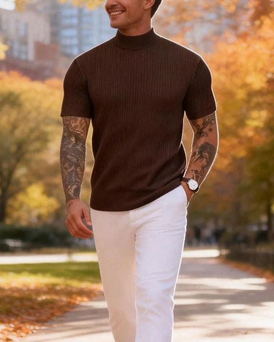 T-Shirt Mock Neck Herre Kort Erme