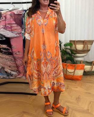 Kjole Retro Krage Trykk