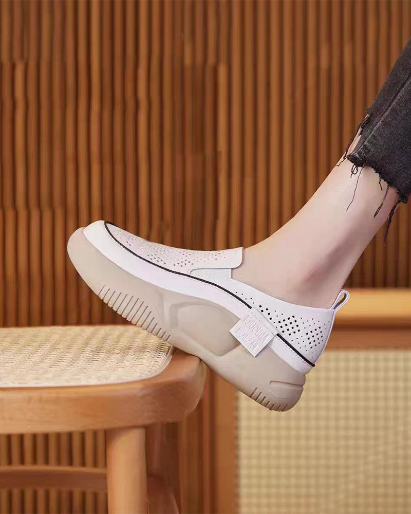 Sko Tykksålede Dame Uthullete Loafers Rund Tå Hette