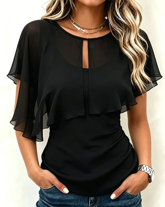 Topp Utsparing Selere Ruffle Solid Farge