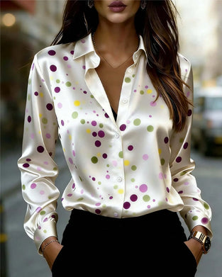 Bluse Prikket Lang Erme Rynket