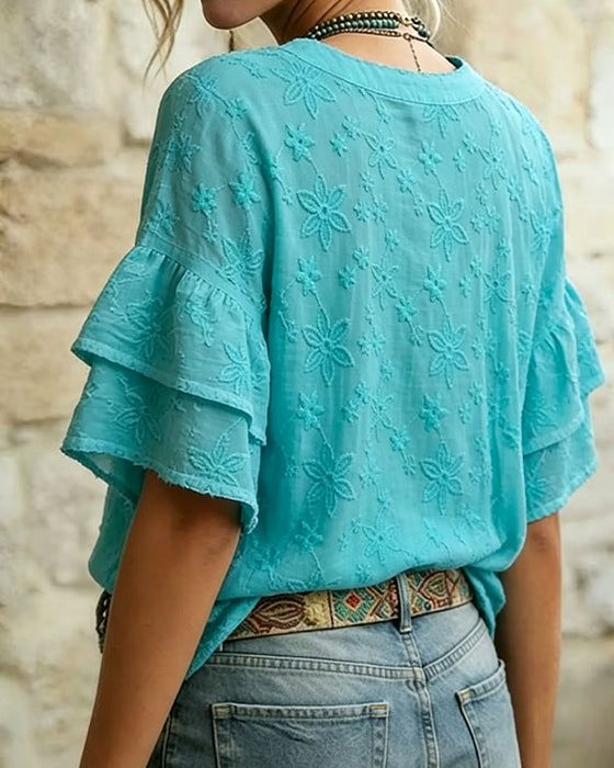 Bluse Dobbel Lag Ruffle Erme