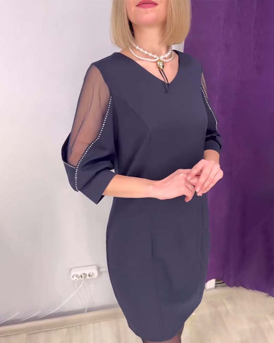 Kjole Halværmet V-hals Rhinestone Sømsøm