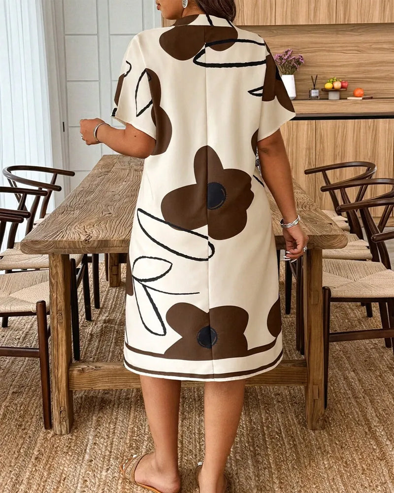 Kjole V-Hals Stor Blomstret Trykk