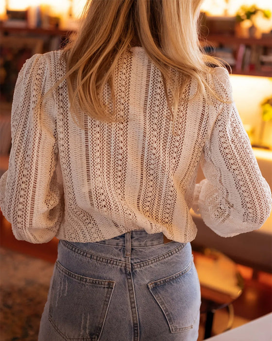 Bluse V-Hals Solid Lang Erme
