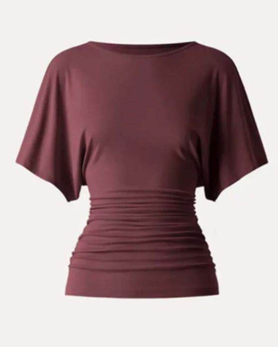 Bluse Casual Solid Plissert Kort Erme