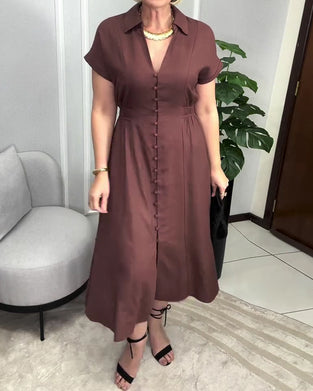 Kjole Ensfarget Knapping Midje