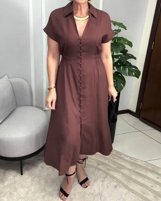 Kjole Ensfarget Knapping Midje