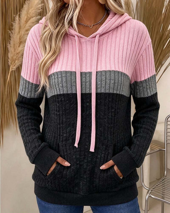 Hoodie Hetter Ribbet Kontrast Lomme