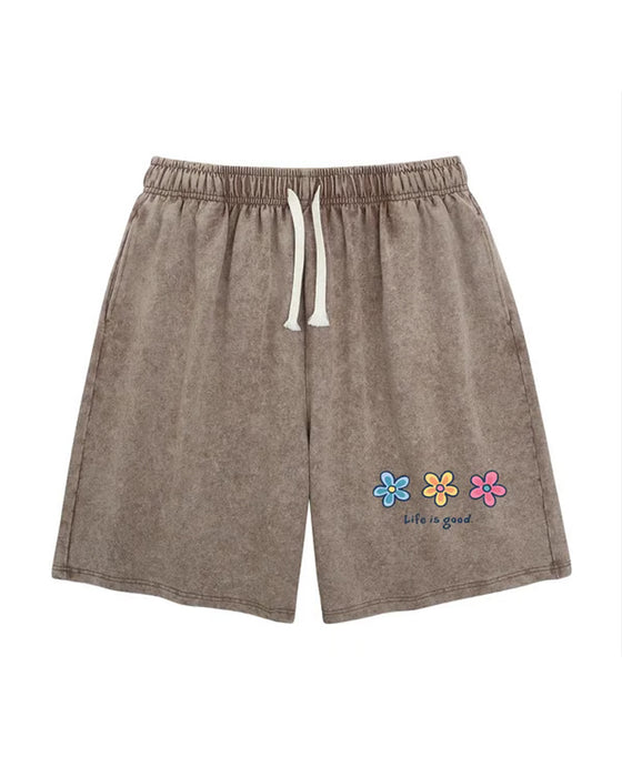 Shorts Blomstertrykk Elastisk Snøring