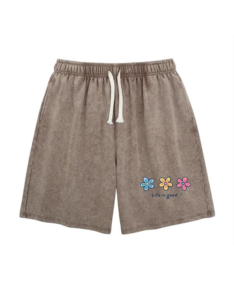 Shorts Blomstertrykk Elastisk Snøring