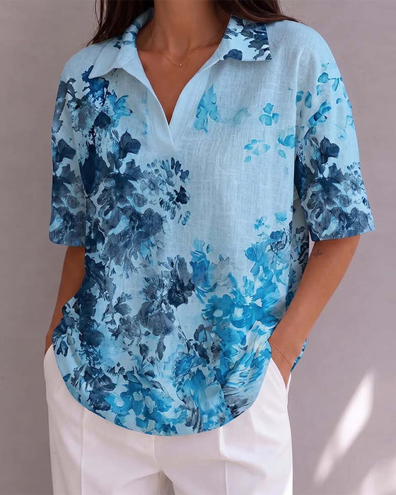Bluse Blekk Vask Blomstrende Slag Halvknapping