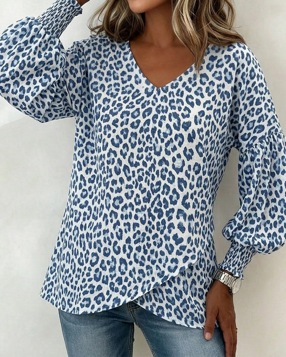 Topp Leopard Lanterne-Erme V-Hals