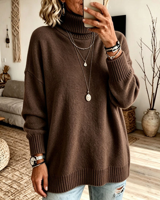 Pullover Høy Hals Løs