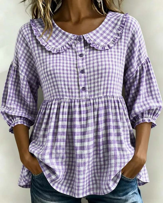 Bluse Peter Pan Krage Rutete Midjekniping