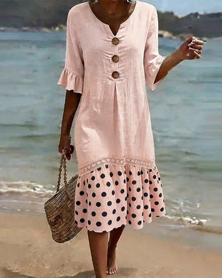 Kjole Polka Dot Lappeteppe Rynket