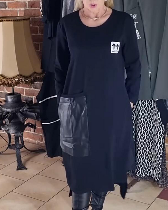 Kjole Løs Plussstørrelse Pu-Paneler