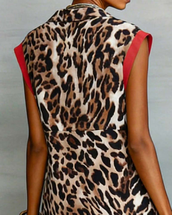 Kjole Slag Leopard Trykk Kontrast Maxi