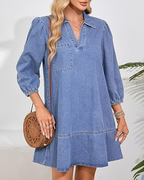 Kjole med avslappet v-hals, knelang, smal