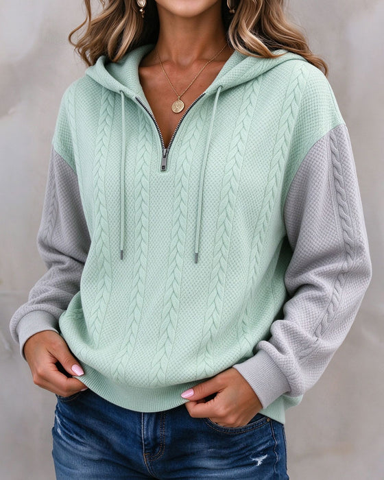 Sweatshirt Med Hette Glidelås Kontrast