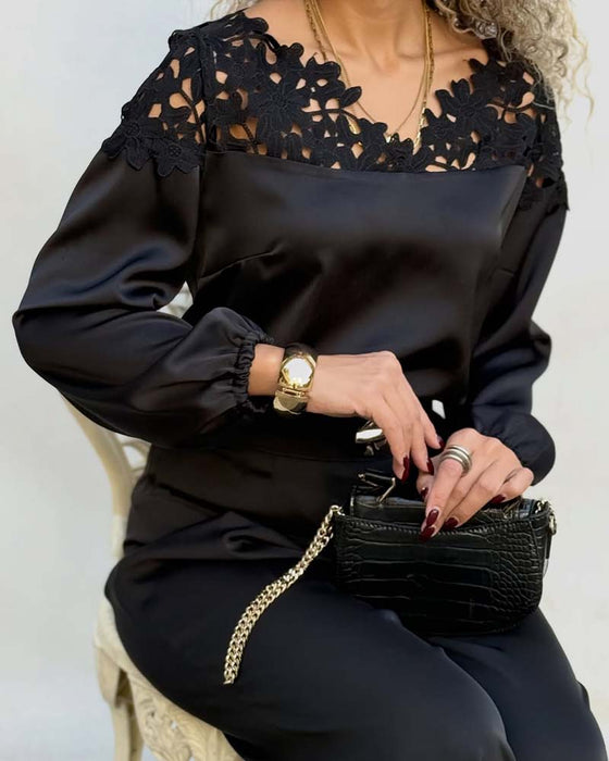 Utskjært Ensfarget Langermet Bluse Med Innsats