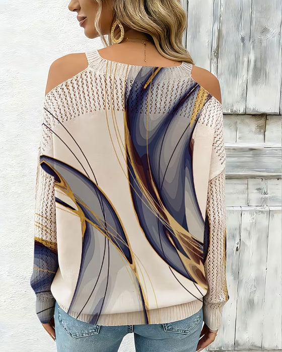 Pullover Stilig Trykk Uthuling Off-Skulder