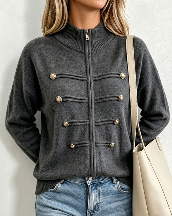 Cardigan Mandarin Krage Mote Glidelås Strikket