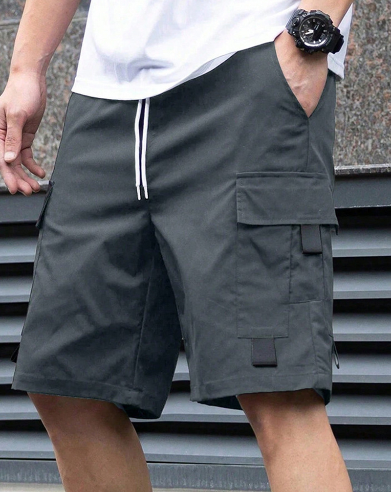 Shorts Herre Ensfarget Klaffelomme Cargoshorts, Avslappet Fler-Lomme Sommer