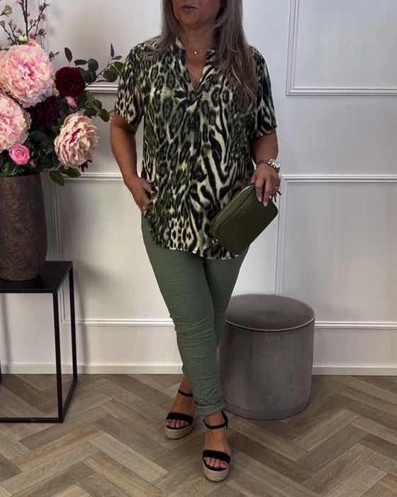 Bluse Trendy Leopardmønster Kortermet