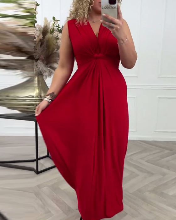 Ermeløs ensfarget twist elegant kjole