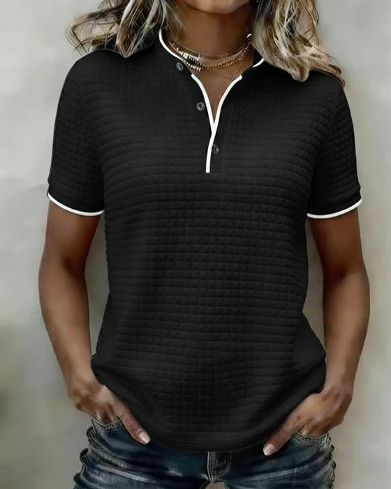 Topp Vaffelstrikket Knapper Ned Kortermet