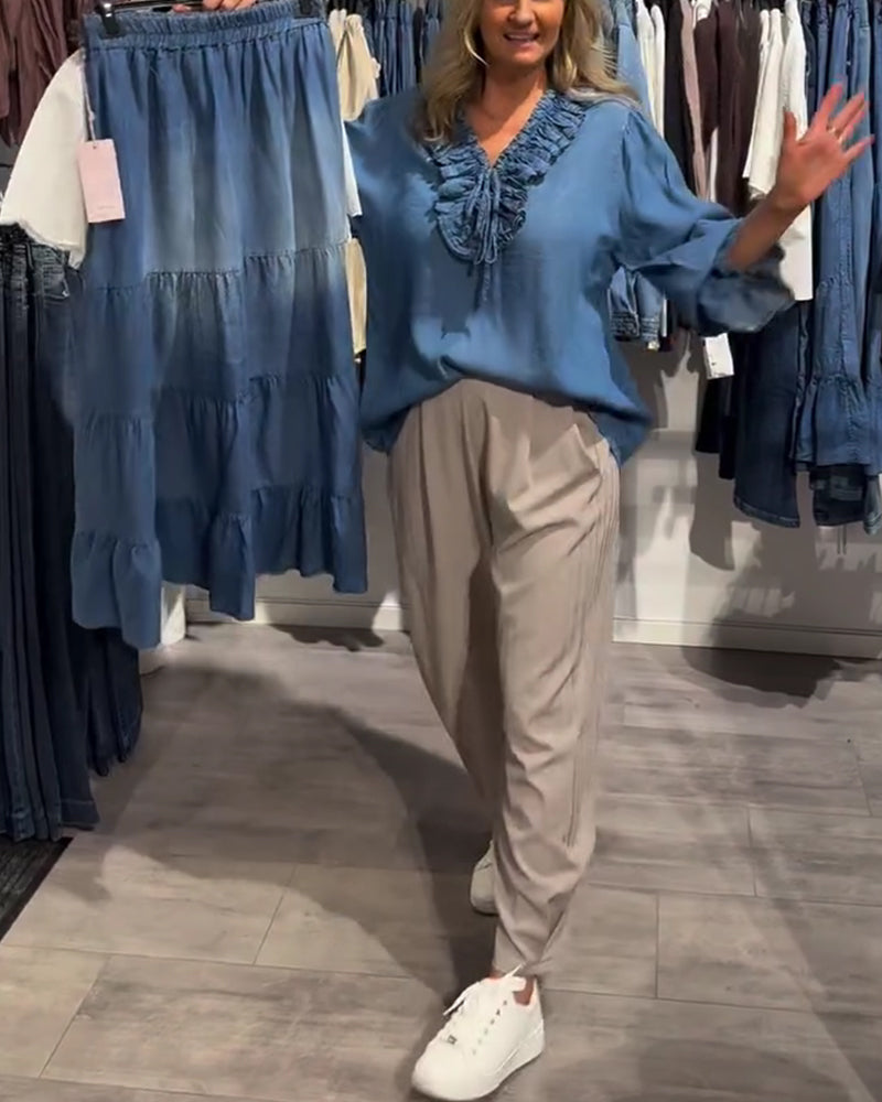 Bluse Rysj Kant Knyte Denim