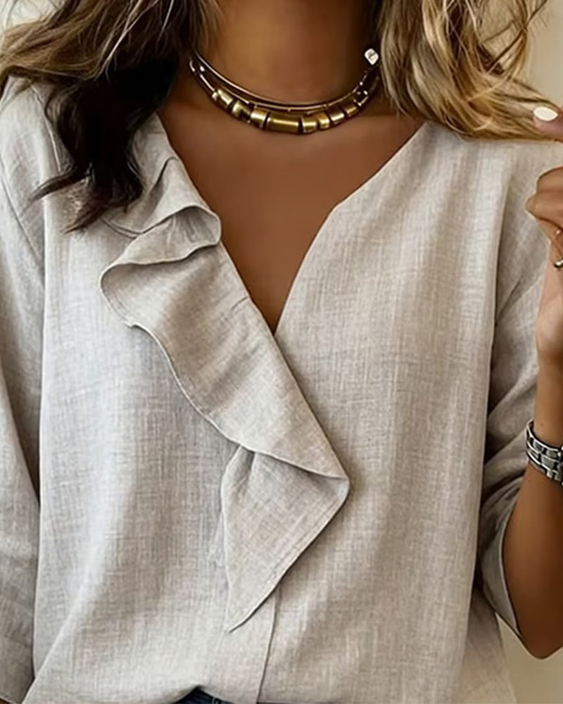 Bluse Rysjet Ensfarget Langermet