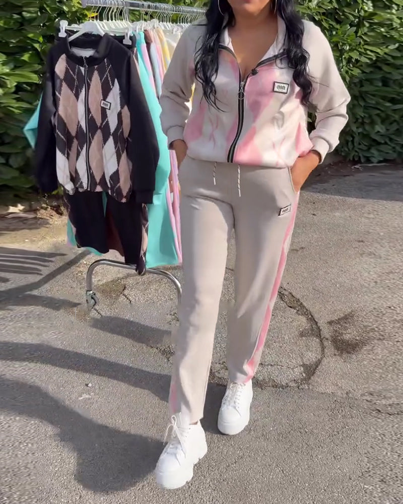 Todelt Sett Rutete Glidelåstopp Og Bukse