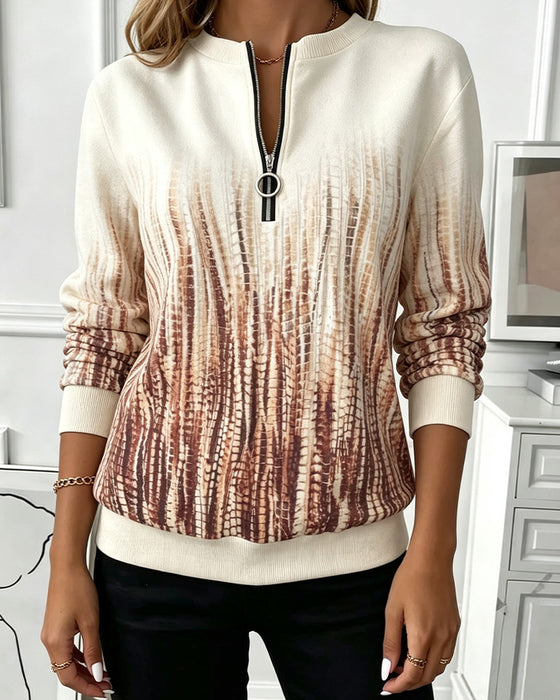 Sweatshirt Gradient Rund Hals Glidelås Lang Erme