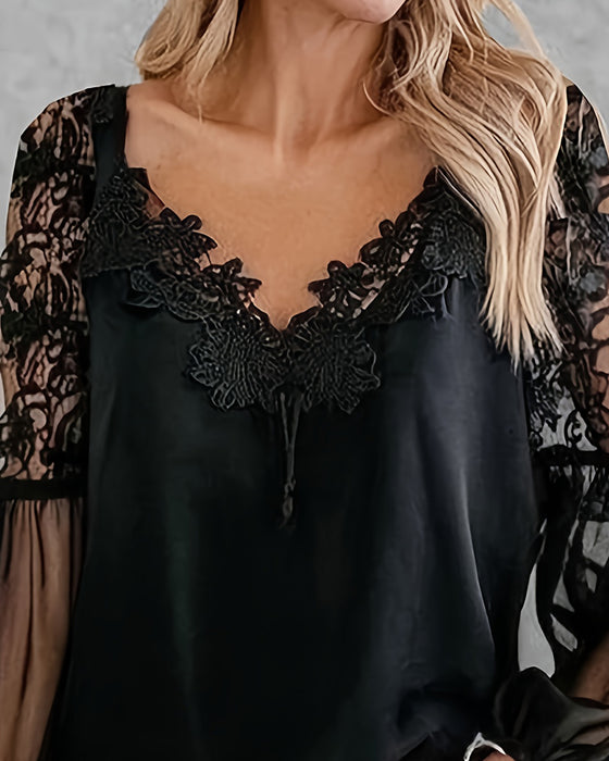 Bluse V-Hals Blonde Patchwork Nett