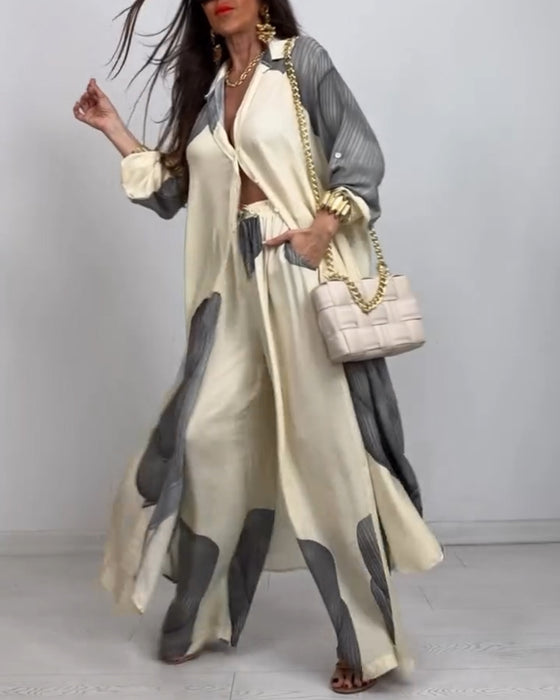 Dress Krage Knapper Fargeblokk Striper Rett Bukser