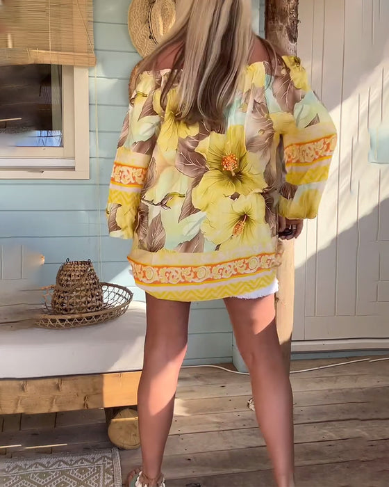 Bluse Av-Skulder Resortprint