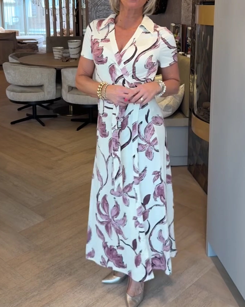 Kjole Blomstret Trykk V-Hals